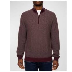 NWT Alan Flusser Quarter Zip Herringbone Knit Sweater Burgundy XL